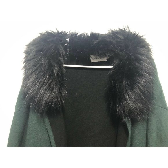 Gold & Silver Knitwear Open Angora Wool Cardigan Removable Fur Collar T2 Medium - Picture 2 of 3